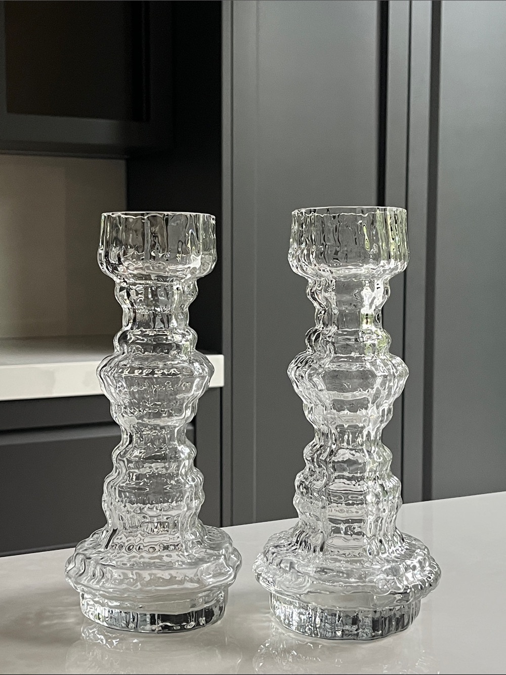 Martin Freyer Rosenthal Studio Linie Kaskade Glass Candle Holders Pair 1970s.